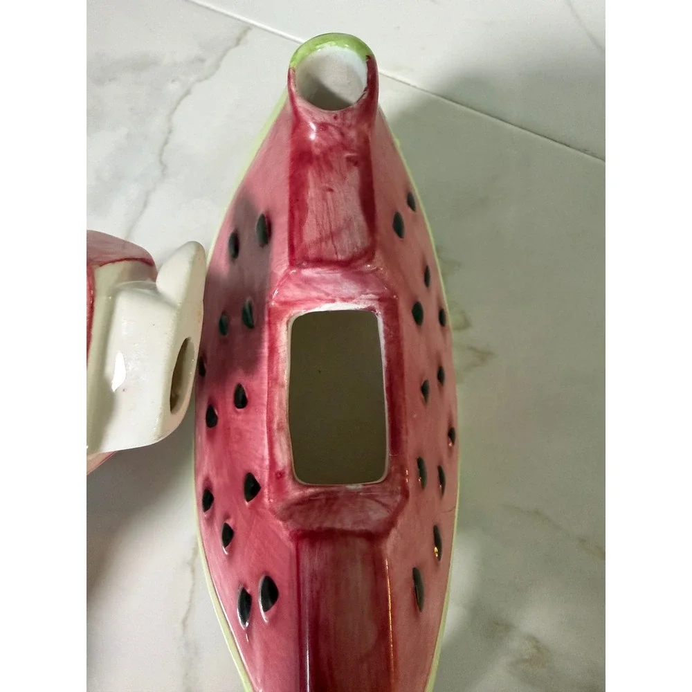 Vintage Watermelon Slice Ceramic Teapot Pink Green Fruit Shaped Tea Pot Lid